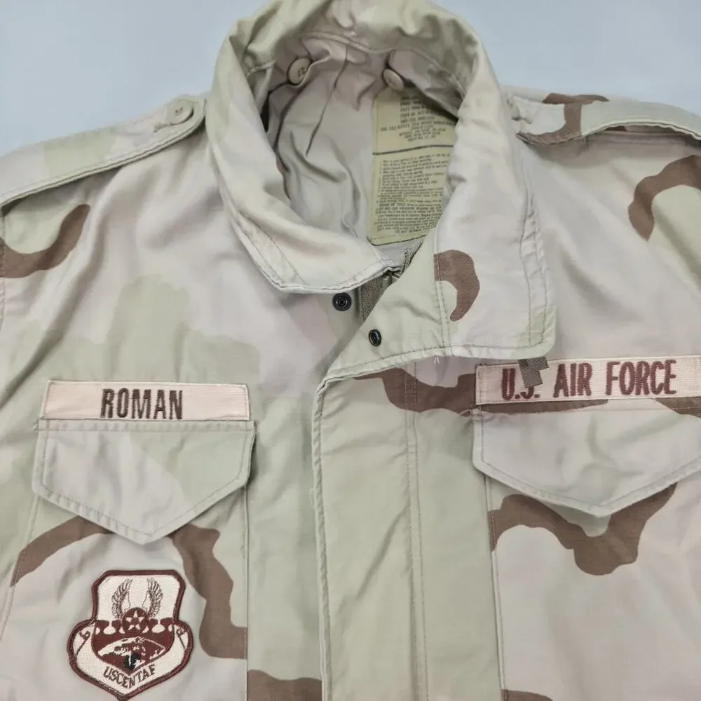 US Air Force DCU Desert Camo Field Jacket 1999 Large Long Patched USAF Vintage